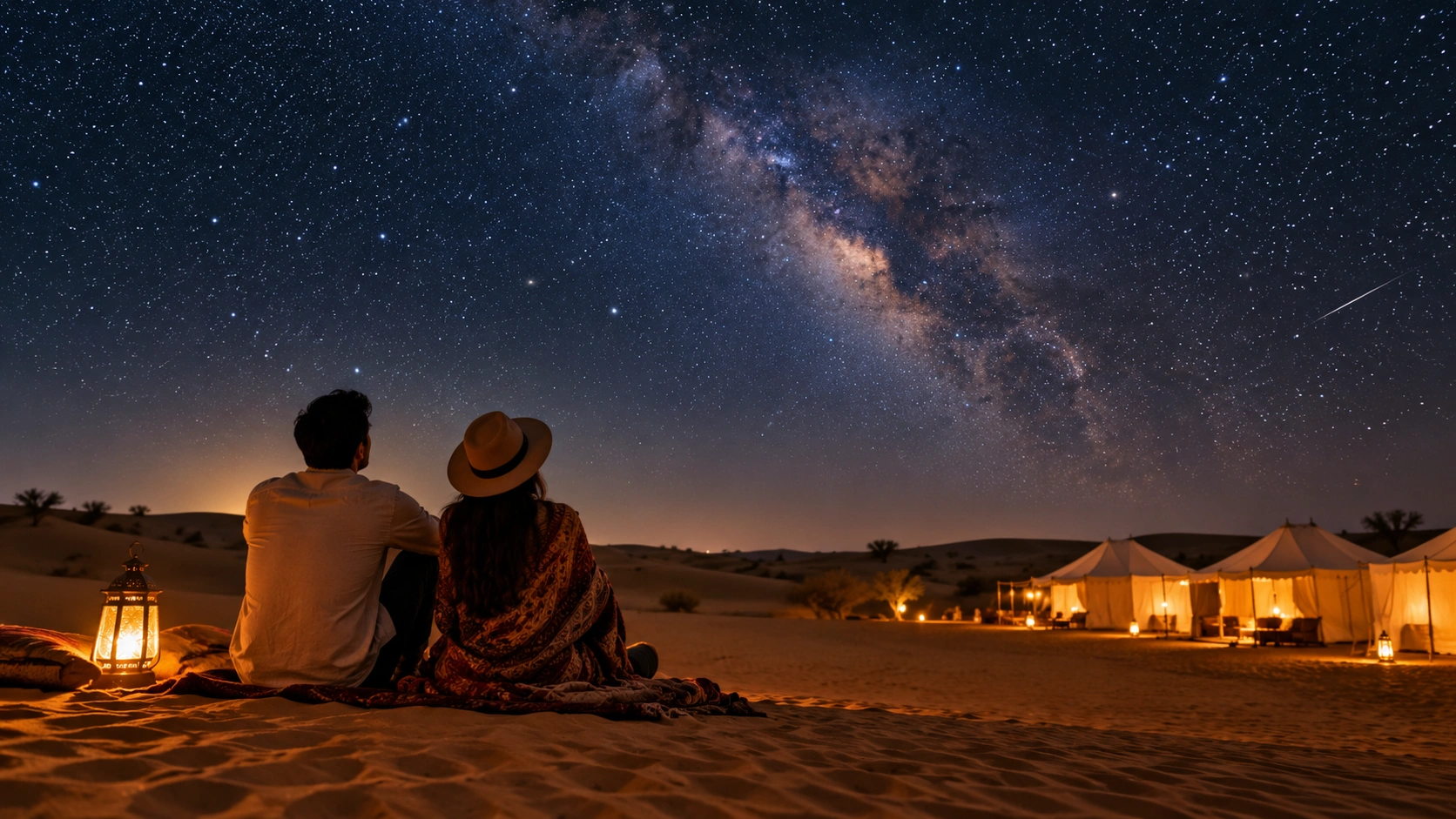 Desert landscape beneath the evening sky